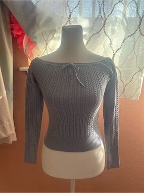 Hollister Light Blue Off-the-Shoulder Cable Knit Sweater